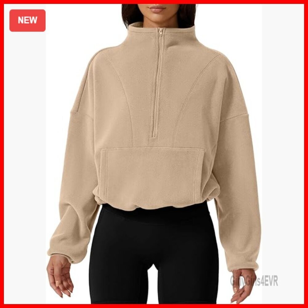 Half Zip Fleece Sweatshirt Mock Neck Long Sleeve Sherpa Pullover Winter Cozy